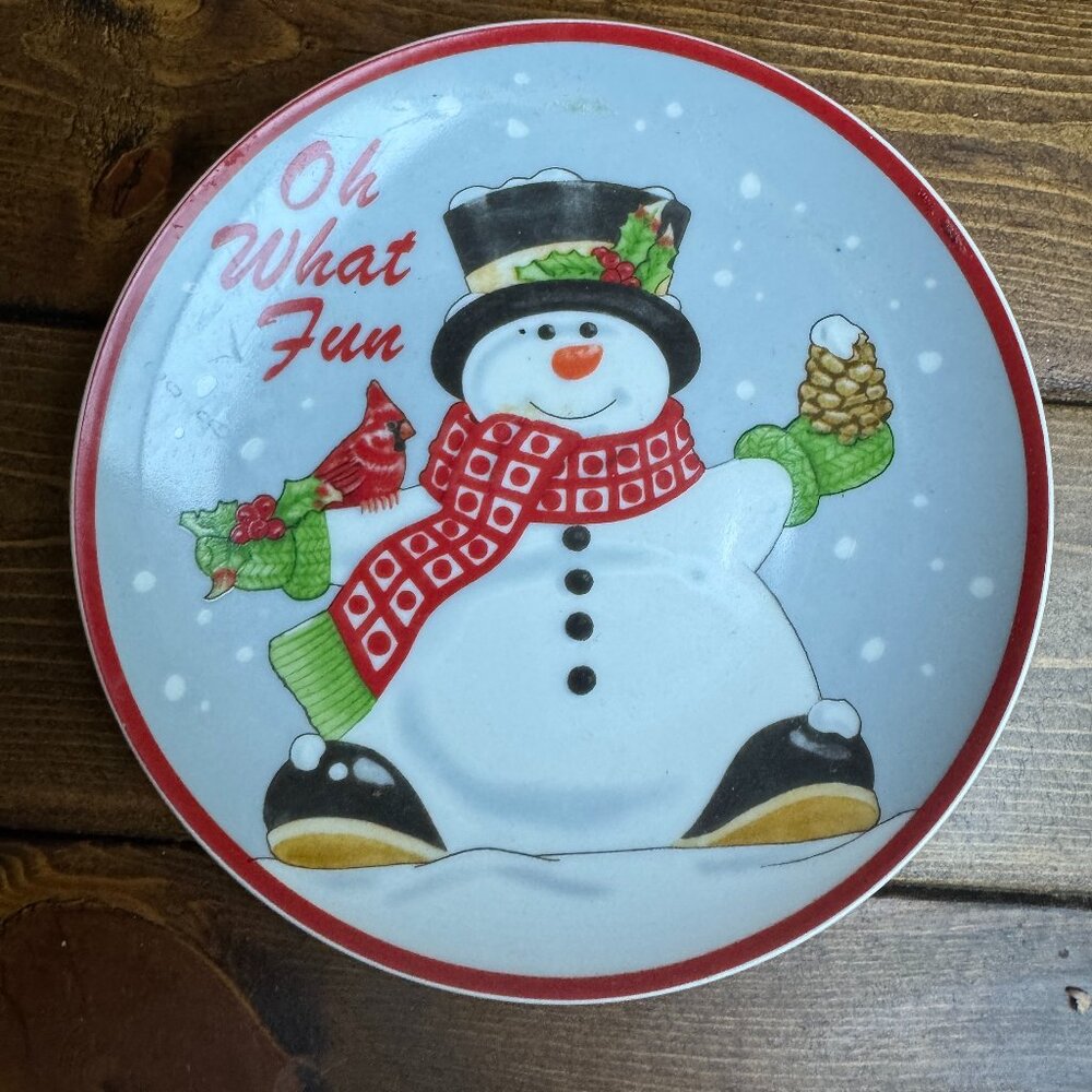 Fitz and Floyd Holly Berry Snowman Plate –‎ “Oh What Fun” Holiday Decor